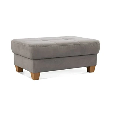 Immagine di CAVADORE Sgabello Puccino con piedini in legno stile rustico/sgabello per divano color crema/99 x 45 65 cm/microfibra grigio chiaro