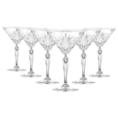 Immagine di RCR Set di 6 Bicchieri da Martini Melodia 210 ml, per Espresso, Margarita, Champagne, Cocktail, Gin, Vino, Feste, in Cristallo