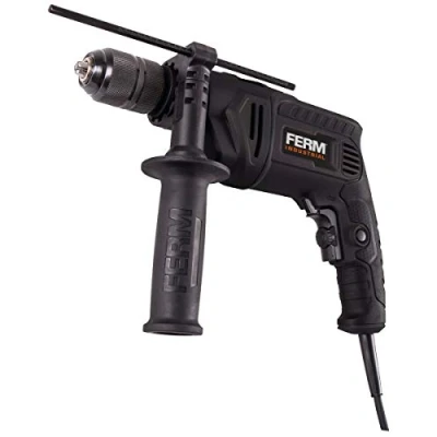 Immagine di FERM Trapano a percussione professionale 850W Ø13mm. Velocità variabile. Include maniglia laterale, limitatore di profondità, cavo in gomma da 3 metri e custodia