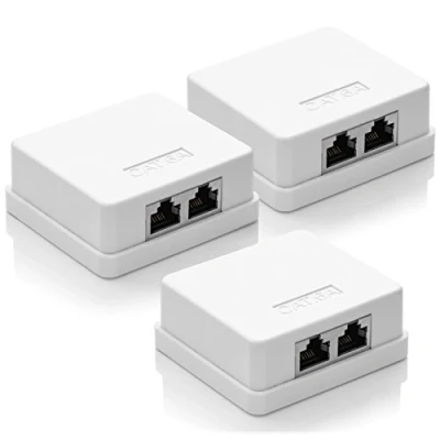 Immagine di deleyCON 3x Presa Rete CAT 6a 2x Connessioni di RJ45 FTP Protetto Montaggio Semplice 10 Gbit Ethernet LAN Cavi Patch Bianco