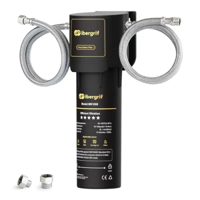Immagine di Ibergrif M91009 Sistema di filtro dell&#039;acqua per sotto il lavandino, certificato NSF/ANSI 42, riduce cloro, piombo, fluoro, cattivo gusto e odore, installazione rapida, nero