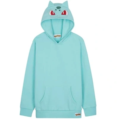 Immagine di Pokémon Felpe con Cappuccio per Bambini Ragazzi Adolescenti Pikachu Felpa Comoda Tasca a Canguro Regalo Bambino (13 14 Anni, Turchese Bulbasaur)