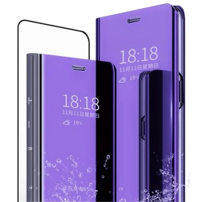 Immagine di MLOTECH Cover per Samsung Galaxy S10e,Cover + protezione schermo [2 pezzi] Flip Clear View Traslucido Specchio Standing 360Custodia antiurto Smart Bumper Blu Viola