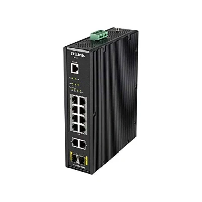 Immagine di D Link DIS 200G 12PS Switch industriale a 12 porte (10 Gigabit, 8 PoE 240 W e 2 SFP, adatto per condizioni estreme da 40 C 65 C, ERPS, VLAN, QoS, IGMP, aggregazione link) nero