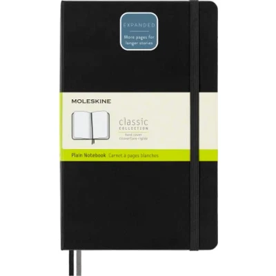 Immagine di Moleskine Classic Notebook Expanded, Taccuino con Pagine Bianche, Copertina Rigida e Chiusura ad Elastico, Formato Large 13 x 21 cm, Colore Nero, 400