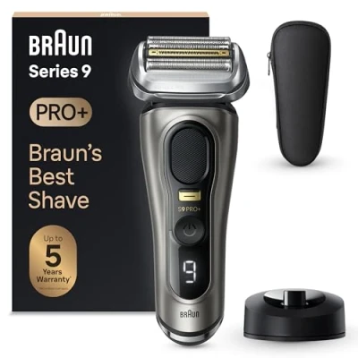 Immagine di Braun Series 9 PRO +, Regolabarba Uomo, Rasoio Elettrico Barba Rifinitore di precisione, Custodia da Viaggio in tessuto, Batteria Litio Ion, 100% Impermeabile Idea Regalo, 9515s Grafite