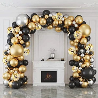 Immagine di kit arco per palloncini, 127 pezzi nero oro argento ghirlanda ad con palloncini compleanno, uomini ragazz feste di compleanno matrimoni lauree anniversari pensionamenti Capodanno