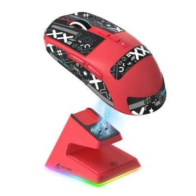 Immagine di ATTACK SHARK X6 49g SUPERLIGHT Mouse with Magnetic Charging Dock, PixArt PAW3395 Gaming Sensor, BT/2.4G Wireless/Wired Tape, 26000 DPI, X3 Upgrade Mice for Win11/Xbox/PS/Mac (Red)