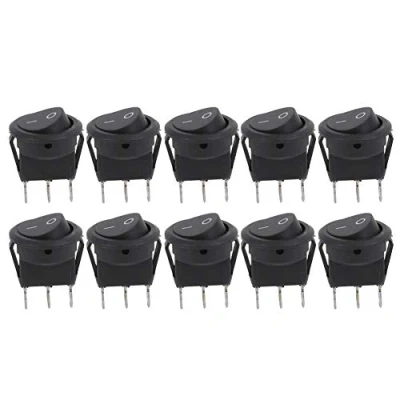 Immagine di 10 Pezzi Interruttore a Bilanciere Rotondo 3 Pin 2 Posizioni ON OFF 23mm Levetta Nero con Terminale Collega