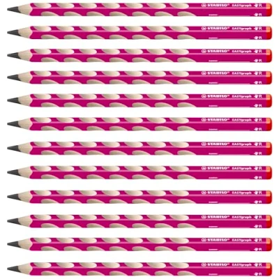 Immagine di Matita Ergonomica triangolare STABILO EASYgraph per Destrimani in Rosa Confezione da 12 Gradazione HB