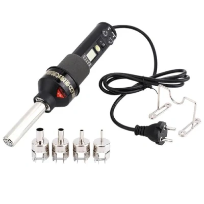 Immagine di Pistola Ad Aria Calda Portatile 450W, Temperatura + Flusso D&#039;Aria Display Digitale Regolabile Saldatura Dissaldante Soffiatore Calda, per Ic Smd Bga Termica, Guaina Termoretraibile