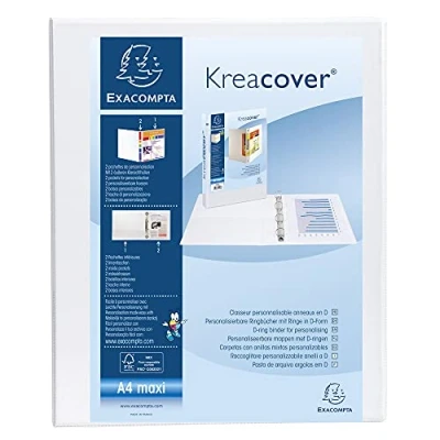 Immagine di Exacompta 51941E 1 Raccoglitore Personalizzabile Kreacover 4 Anelli a D 20 mm Copertina Foderata PP con Tasca Fronte/Dorso Dorso 38 F.to Esterno 27.3x32 cm per A4 Maxi Bianco