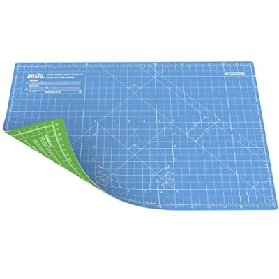 Immagine di ANSIO Tappetino da Taglio Autorigenerante A3 Double Sided 5 Strati Quilting, Cucito, Scrapbook, Tessuto e Papercraft Imperiale/Metrico 17 Pollici x 11 / 42cm 27cm Blu Cielo/Verde Lime