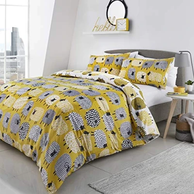 Immagine di Fusion Dotty Sheep Pecore a pois Set copripiumino Easy Care Singolo, Ocra