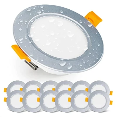 Immagine di Faretti LED da incasso per Cartongesso 5W / 500 Lumen Soffitto IP54 interni ed esterni Set di 12 3000k Bianco Caldo, Rotondi, Ultrasottili, Argento