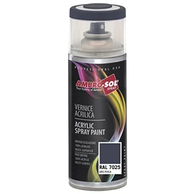 Immagine di Ambro Sol V4007025 Smalto Acrilico Multiuso, Vernice Brillante per Interni ed Esterni, Adatto Qualsiasi Tipo di Materiale, Bomboletta Spray in Banda Stagnata Riciclabile 400 ml, Grigio Perla
