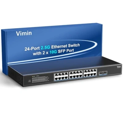 Immagine di Switch di Rete Non Gestito a 26 Porte 2,5G, 24 Ethernet 2,5G base T, 2 10G SFP+, Capacità Commutazione 160Gbps, Montaggio su Rack, Adatto per NAS 2,5Gbps, AP wireless e PC