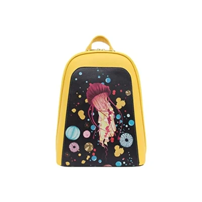 Immagine di DOGO Femme Cuir Vegan Jaune Fait Main et Mode Sac à dos Jelly Stars Motif