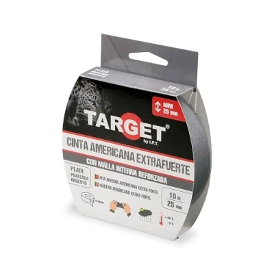 Immagine di TARGET CTP1025N Nastro americano extra forte pesante Rinforzato con rete, fino a 0,43 mm di spessore (argento, 10 m x 25 mm)