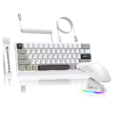 Immagine di MAMBASNAKE x Attack Shark X60HE Rapid Trigger Tastiera Wireless e Mouse da Gioco X11 con Cavo Spirale 8K, RGB QWERTY Magnetic Switch di RT 0,01mm, Sensore PAW3311 22K DPI Bianco