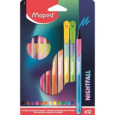 Immagine di Maped Penna “Nightfall dalla punta media e sottile, 12 pezzi, in poliestere: 0,8 mm di diametro, multicolore