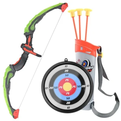 Immagine di Gvolatee Set Arco e Frecce per Bambini, Giocattolo con Luci LED, Tiro l&#039;Arco Bow and Arrow for Kids, 3 a Ventosa, 1 Faretra Bersaglio, Interni ed Esterni