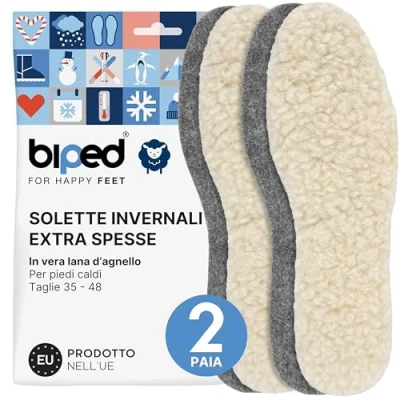Immagine di biped 2 paia di Solette lana in d&#039;agnello e feltro invernali extra spesse riscaldanti per scarpe da uomo donna z1004(37)