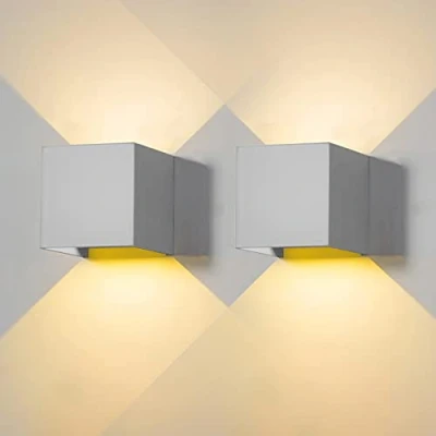 Immagine di 2 Pezzi Applique da Parete Esterno LED Lampada Esterni Moderno Interni Grigio 6W 3000K Luce Caldo IP65 Impermeabile Lampade Muro Quadrata Alluminio su e Giù Regolabile Design Facile Installare