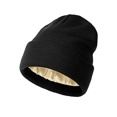 Immagine di TOEECY Berretto Invernale da Donna Caldo Cappello Beanie Morbida Comoda Berretti in Maglia con Raso Fodera Interna per Proteggere l&#039;Acconciatura Slouchy Moda Stretch Fitted Cappellino Unisex (Nero)