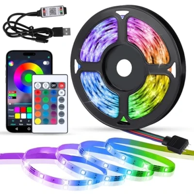 Immagine di MXTIMWAN Striscia Led 5 Metri,Strisce Adesive,Led Tv Retroilluminazione Intelligente,Strisce Rgb con APP Bluetooth e Telecomando,Strisce Sincronizzazione Musicale,Luci camera da letto