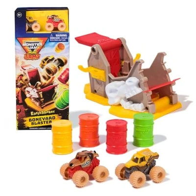 Immagine di Monster JAM, Set Mini Launcher con Truck Die Cast Mutt ed Earth Shaker in Scala 1:87, Giocattoli per Bambini dai 3 4 5 6 Anni su