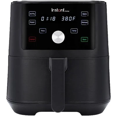Immagine di Instant Pot Brands Vortex 4 in 1 Hot Air Fryer 1650 W, 3.7 L with Roasting Dish &amp; Mini Oven, Healthy Frying, Baking, and Food Warmer, Black