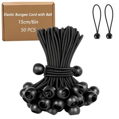 Immagine di Hisdricus 50 Pezzi Corde Elastiche con Pallina 15 cm Corda Elastica per Teloni Teloni, Tende, Striscioni, Reti e Gazebo Nero