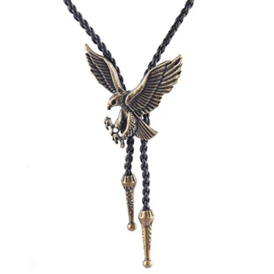 Immagine di LIANCHI Cravatta di cuoio nera per uomo e donna, stile nativo americano Rame, regolabile, colore: Aquila bronzo., cod. L01