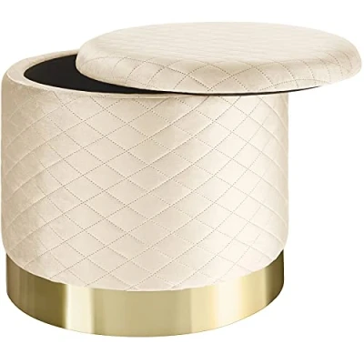 Immagine di TecTake 800839 sgabello Coco effetto velluto con scomparto capacità massima di carico 300 kg (Bianco crema)