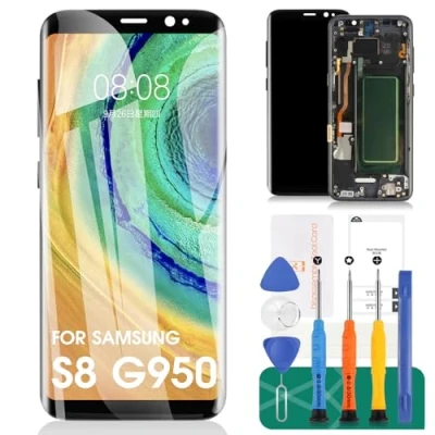 Immagine di OLED per Samsung Galaxy S8 Display LCD G950 Sostituzione dello Schermo SM Kit di Riparazione del digitalizzatore Touch con Telaio (Nero, Impronta Digitale)