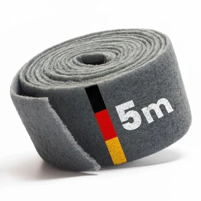Immagine di PICTORIS tessuto non abrasivo Made in Germany 5 m x 100 mm Grana 800 estremamente resistente grazie all&#039;impregnazione unica Leece/tampone per legno, metallo, acciaio