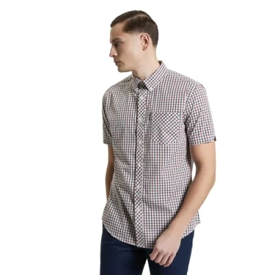 Immagine di Ben Sherman Camicia da uomo Signature House a quadri, maniche corte, colletto con bottoni, Rosso., XL