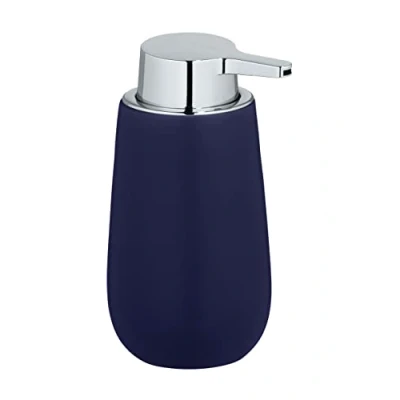 Immagine di WENKO dosatore di Sapone Badi, per Liquido Ricaricabile in Ceramica qualità con Superficie Opaca, Robusto erogatore a Pompa plastica, capacità 320 ml, 9,5 x 16 8 cm, Blu Scuro