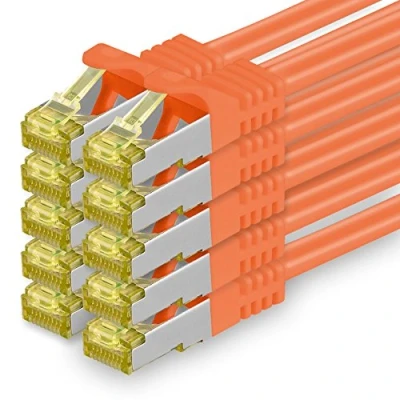 Immagine di 1aTTack.de Cavo di rete Ethernet Lan Cat.7 SFTP spina RJ45 Cat6a doppia schermatura 10000 Mbit/s compatibile con Cat5 Cat6 Cat8 per switch Router Modem Patchpanel Arancione / 10 pz 1m