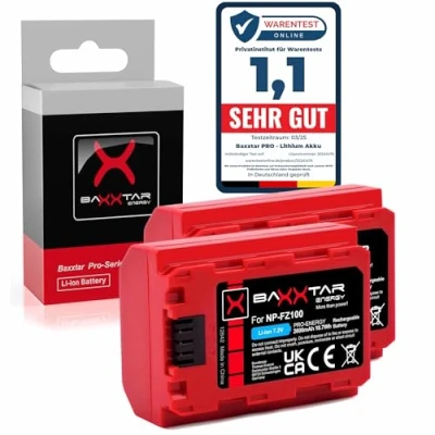 Immagine di Baxxtar Pro NP FZ100 Pacco batteria (2600mAh Generazione IV) compatibile con Sony Alpha 6600 6700 7 III IV 7C II 7CR R ZV E1 ecc.