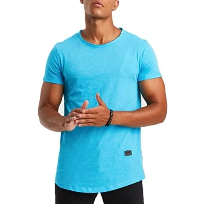 Immagine di Leif Nelson Maglietta da uomo estiva con scollo rotondo, 100% cotone, vestibilità normale, uomo, casual, basic a maniche corte, turchese, M