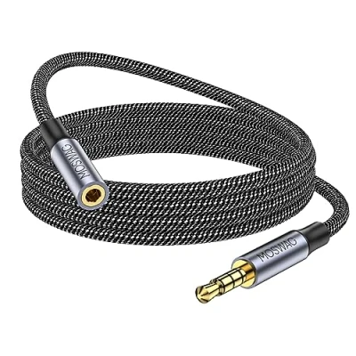 Immagine di MOSWAG 2M Cavo di prolunga da 3,5 mm maschio a femmina con microfono Adattatore audio stereo in nylon intrecciato compatibile per casa/auto,smartphone,cuffie,tablet,lettori multimediali