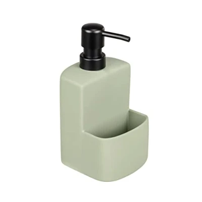Immagine di Wenko dosatore di detersivo Festival Verde Lime, Sapone per Cucina, Ceramica qualità con Superficie Soft Touch, vano aggiuntivo spugnetta, capacità 380 ml, 10 x 18 cm, Rosso