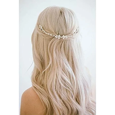 Immagine di Prosy, Fermaglio per capelli da sposa a forma di pianta rampicante con fiori e diamanti sintetici, accessori donne ragazze (oro rosa)