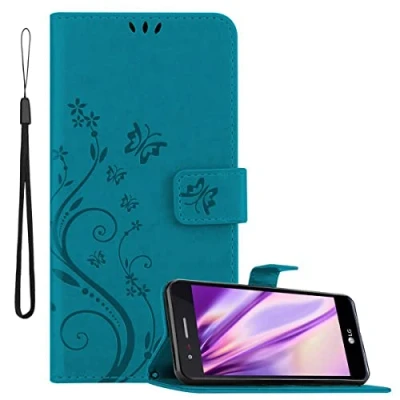 Immagine di Cadorabo Custodia Libro per LG K8 2017 Eu in BLU Fiore Design di con Chiusura Magnetica, Funzione Stand e 3 Vani Carte Portafoglio Cover Case Wallet Book Etui Protezione
