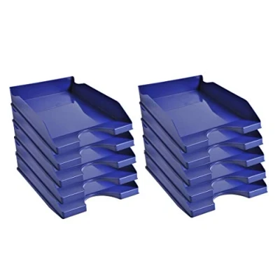 Immagine di Exacompta Cod.123104D Confezione da 10 Vaschette portacorrispondenza Ecotray Office per formato A4+ Impilabili Capacità 500 fogli 80 gr Dimensioni : 34,5 x 25,5 6,5 cm Blu scuro