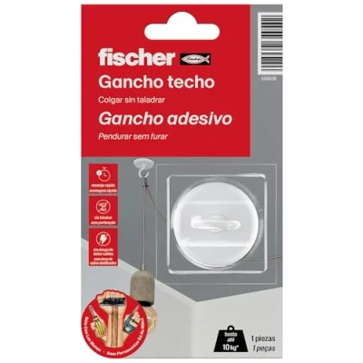 Immagine di fischer SCLM Gancio appendiabiti facile da appendere per parete e soffitto, senza fori fissaggio fino a 10 kg, con colla contatto di applicazione, 1 pezzo