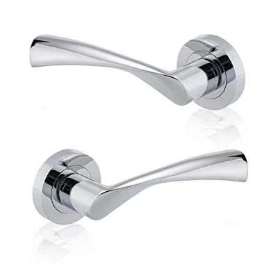 Immagine di XFORT® One Pair Door Elegante maniglia interna su Rose, maniglie per porte a leva Rennes in finitura cromata lucida, utilizzata con una serratura standard chiavistello, Mortice o da bagno.