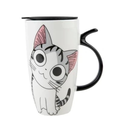 Immagine di lachineuse Tazza gigante gatto Kawaii Cute Cat 600 ml Grande XXL bianca in porcellana giapponese per tè e caffè Con coperchio isotermico idea regalo Giappone